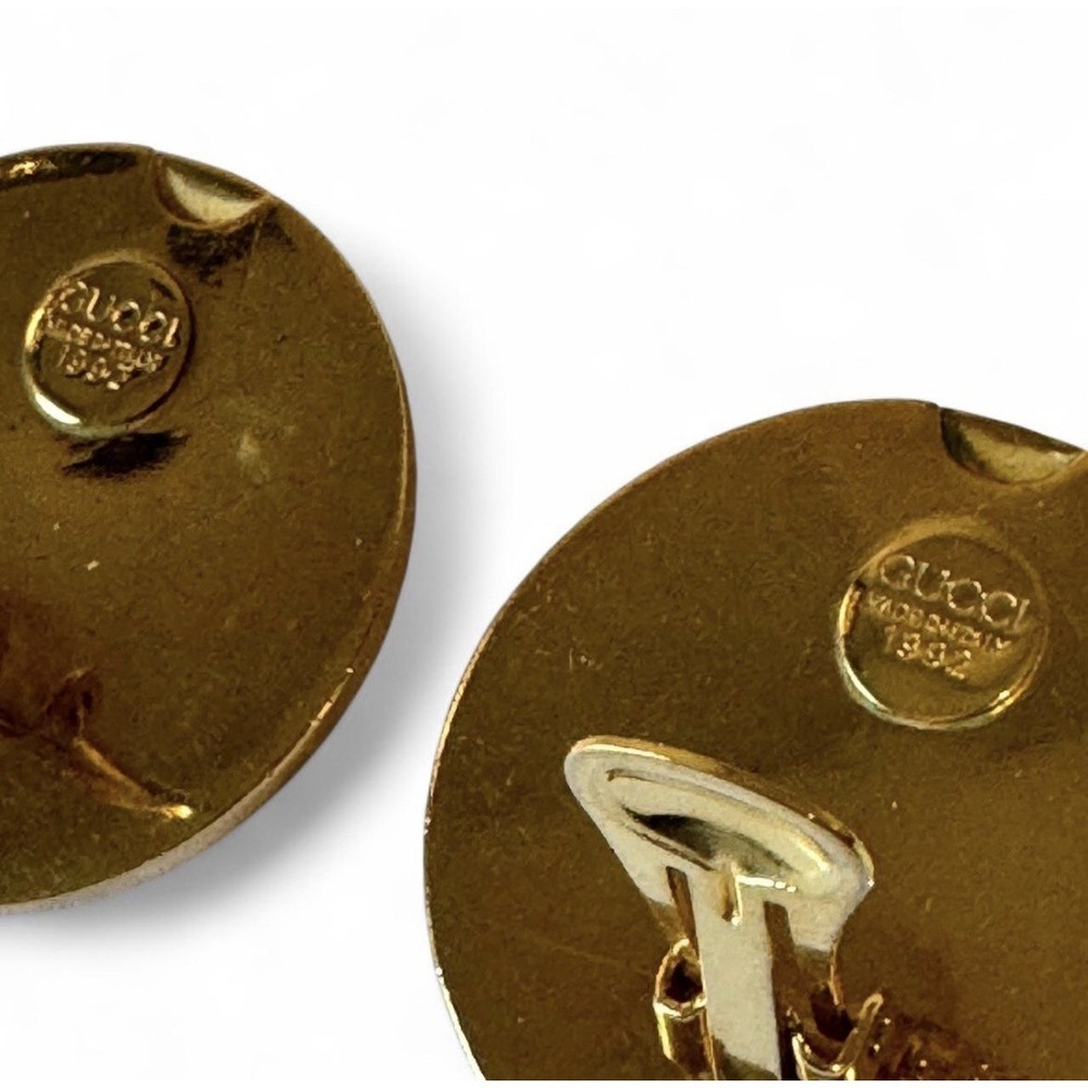 GUCCI Earrings Vintage GG Logo Clip On 1992 Gold Coin - Picture 5 of 11